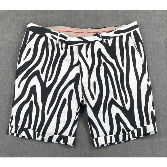 Zebra Print Dress Shorts Mens 50 Black White Bold Pattern Party Statement - Picture 1 of 9